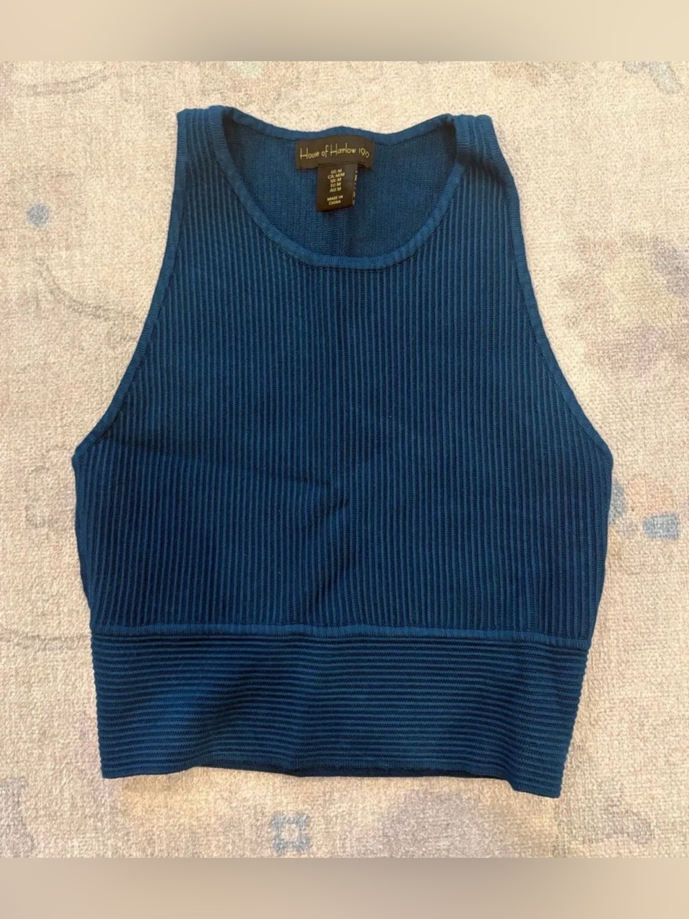 House of Harlow 1960 Deep Blue Ribbed Cropped Tank